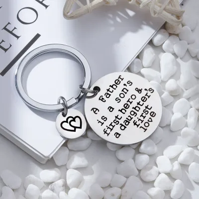 Classic“A Father Is A Son's First Hero” Slogan Father's Day Gift Stainless Steel Keychain