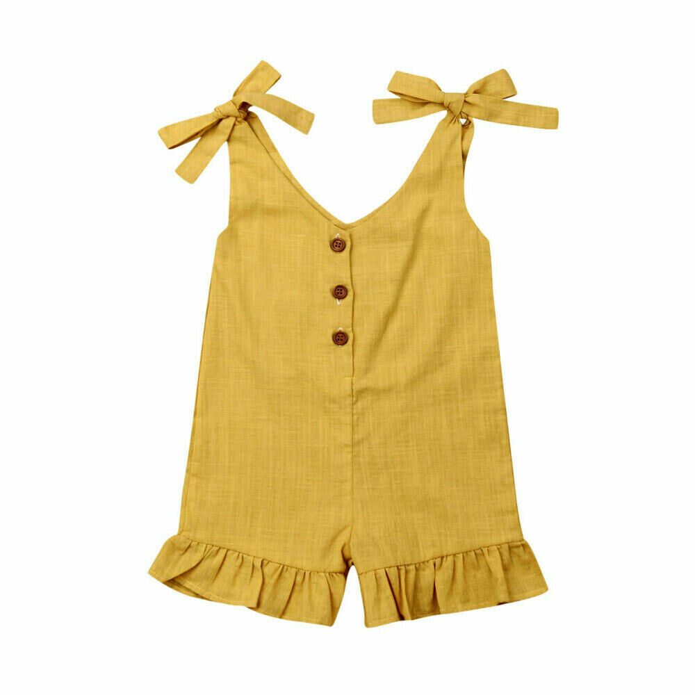 Wholesale Kids Girls Simple Solid Color Sleeveless Ruffled Romper