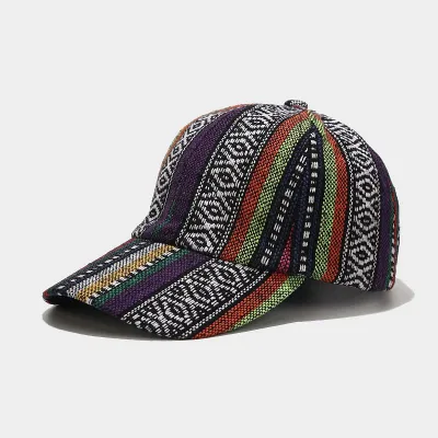 Unisex Vintage Bohemian Color Blocking Baseball Cap Cotton Plaid