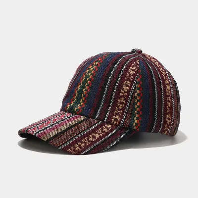 Unisex Vintage Bohemian Color Blocking Baseball Cap Cotton Plaid