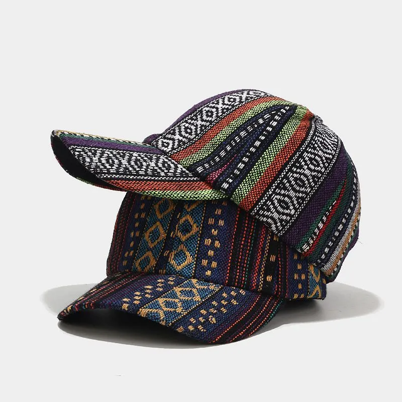 Unisex Vintage Bohemian Color Blocking Baseball Cap Cotton Plaid