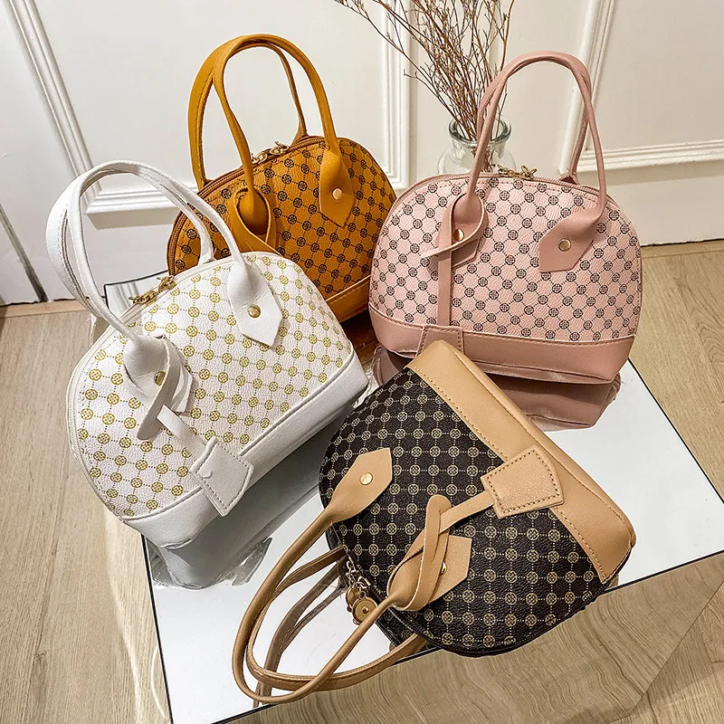 Women Vintage Elegant Zipper Design Floral Pattern PU Shell Crossbody Bag