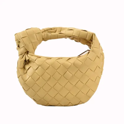 Women Creative Woven Knot Design Solid Color PU Handle Handbag
