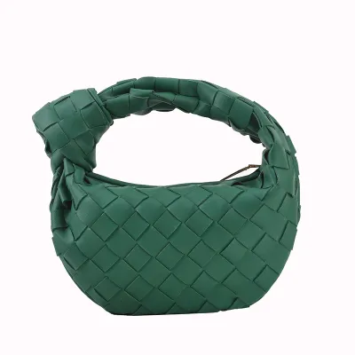 Women Creative Woven Knot Design Solid Color PU Handle Handbag