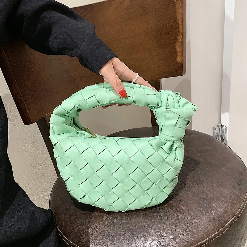 Women Creative Woven Knot Design Solid Color PU Handle Handbag