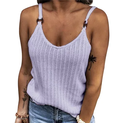 Summer Women Solid Color Sexy Sleeveless V Neck Backless Tank Top