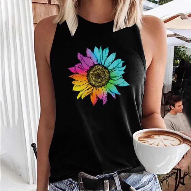 Women Casual Sleeveless Loose Summer Floral Printed Vintage Tank Top