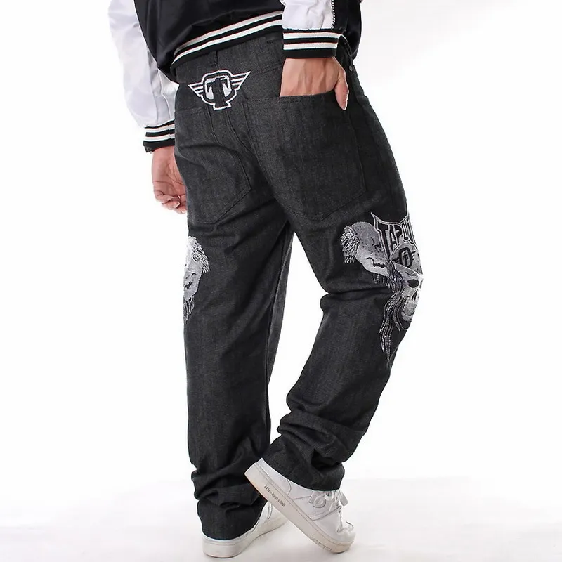 Wholesale Hot Sale New Straight Baggy Jeans Loose Hip Hop Men Gothic Skull  Printed Embroidered Casual Denim Trousers