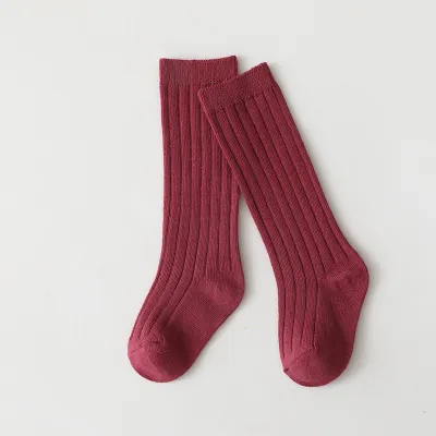 Kids Simple Solid Color Breathable High Long Soft Cotton Socks