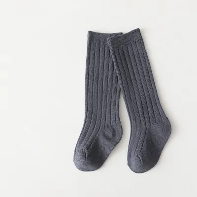 Kids Simple Solid Color Breathable High Long Soft Cotton Socks