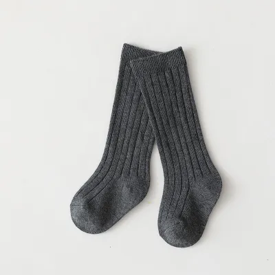 Kids Simple Solid Color Breathable High Long Soft Cotton Socks