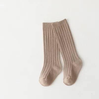 Kids Simple Solid Color Breathable High Long Soft Cotton Socks