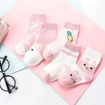 5pairs/set Kids Cute Cartoon Breathable Cotton Casual Socks Spring Autumn