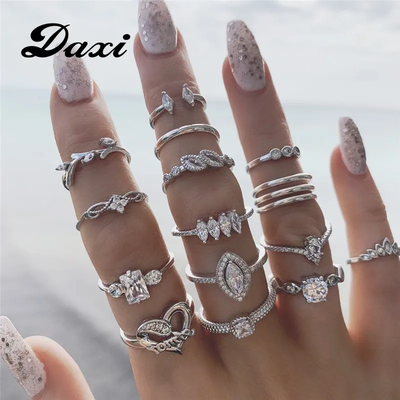15pcs/Set Women Luxury Rhinestone Decoration Alloy Wedding Bands Rings Set
