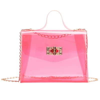 Women Cute Flap Buckle Design Transparent Clear Solid Color PVC Crossbody Bag