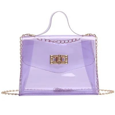 Women Cute Flap Buckle Design Transparent Clear Solid Color PVC Crossbody Bag