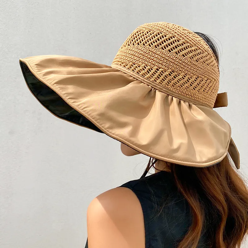 Women Summer Beach Casual Solid Color Foldable Raffia Sun Hat