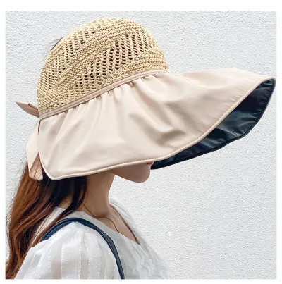 Women Summer Beach Casual Solid Color Foldable Raffia Sun Hat