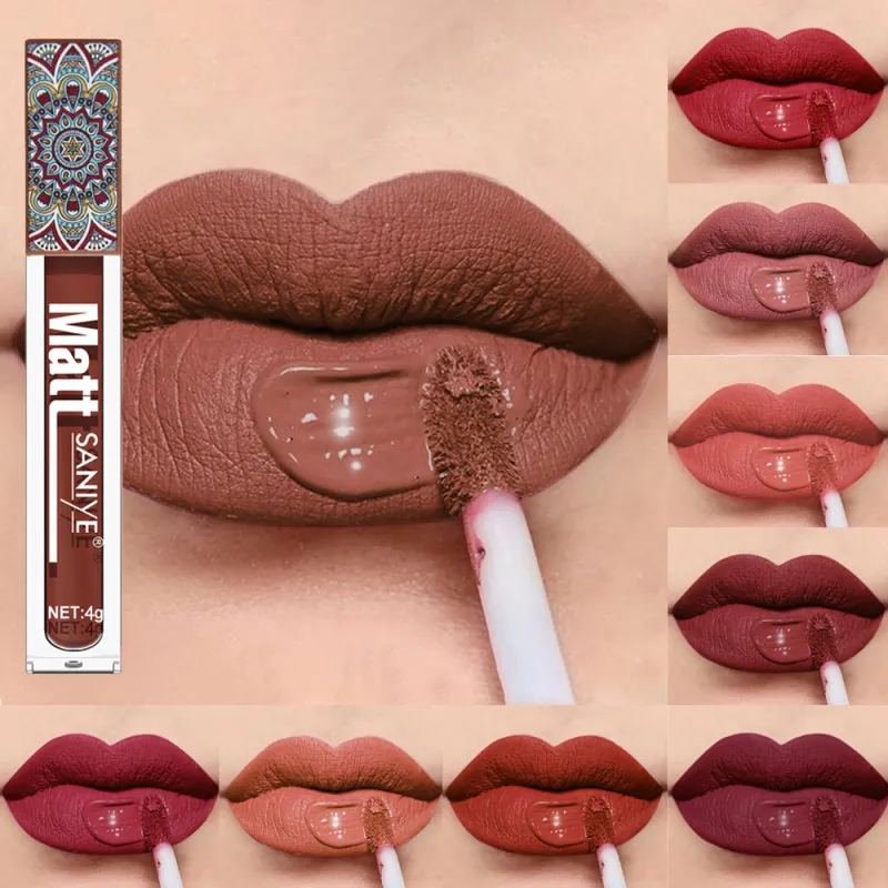 SANIYE Nude Liquid Matte Lipstick Waterproof Long Lasting Quick Dry 4G Lip Cosmetics