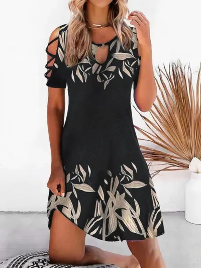 Women Vintage Cool Shoulder A-Line Casual Dress
