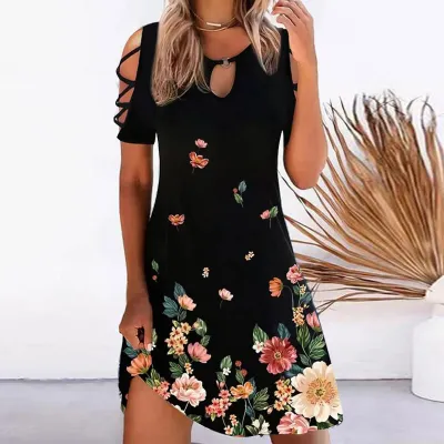 Women Vintage Cool Shoulder A-Line Casual Dress