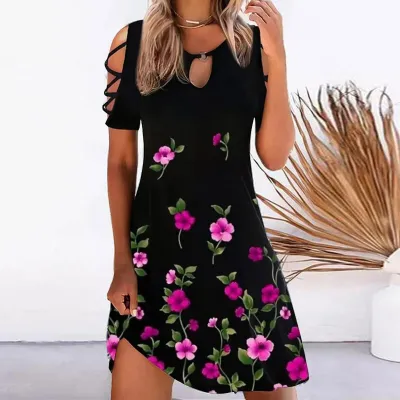 Women Vintage Cool Shoulder A-Line Casual Dress