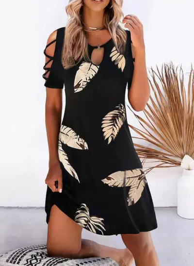 Women Vintage Cool Shoulder A-Line Casual Dress