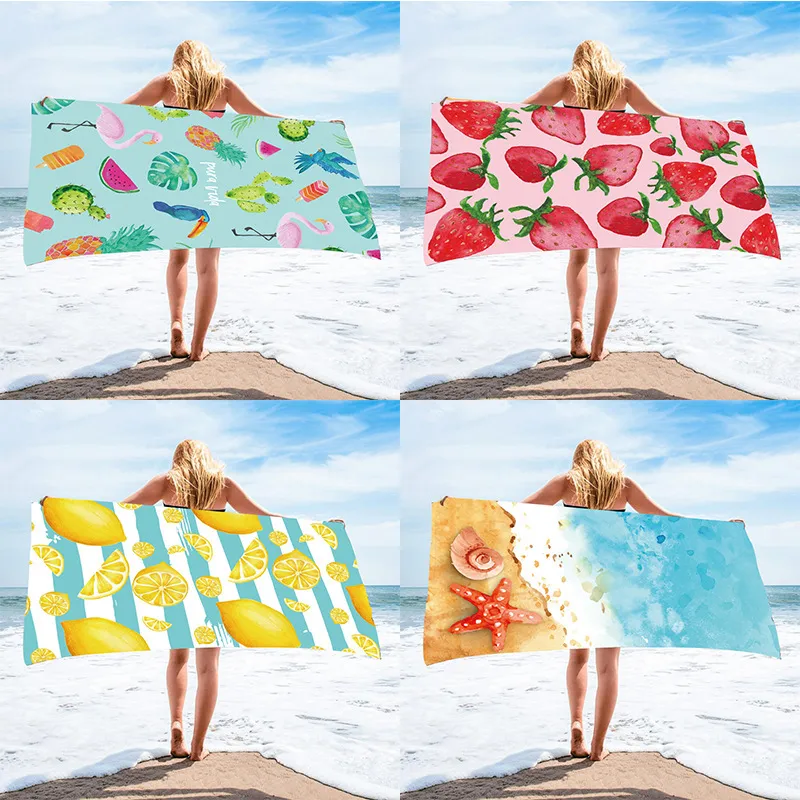 Rectangle Shaped Microfiber Cute Tropical Fruit Printed Beach Vacation Cushion Shawl Oversized Beach Towel