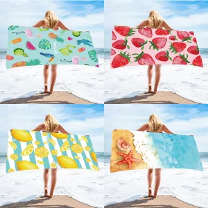 Rectangle Shaped Microfiber Cute Tropical Fruit Printed Beach Vacation Cushion Shawl Oversized Beach Towel