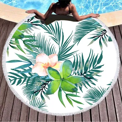 Tropical Flower Printed Microfiber Tassel Beach Towel for Summer Outdoor