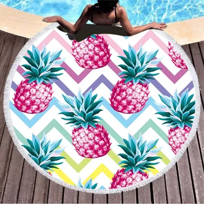 Tropical Flower Printed Microfiber Tassel Beach Towel for Summer Outdoor