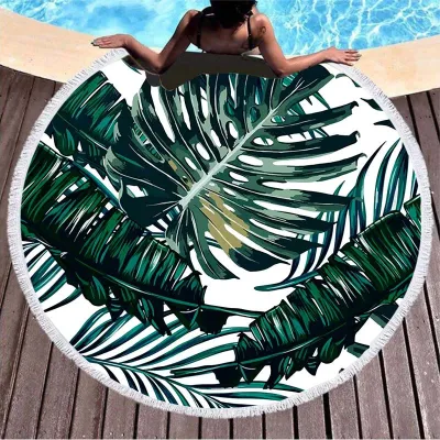 Tropical Flower Printed Microfiber Tassel Beach Towel for Summer Outdoor