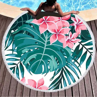 Tropical Flower Printed Microfiber Tassel Beach Towel for Summer Outdoor