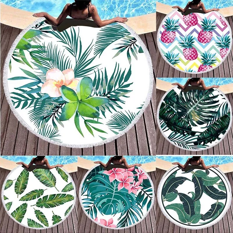 Tropical Flower Printed Microfiber Tassel Beach Towel for Summer Outdoor