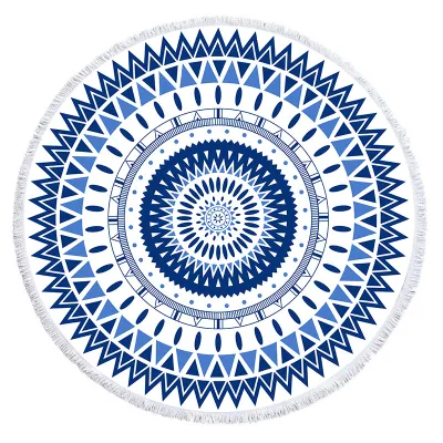Microfiber Round Beach Towel Shawl with Heat Transfer Fringe