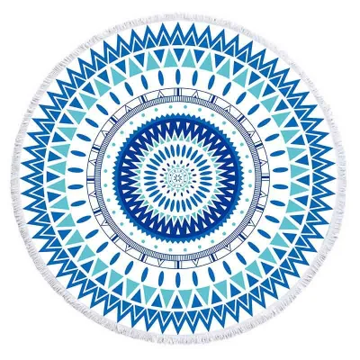 Microfiber Round Beach Towel Shawl with Heat Transfer Fringe