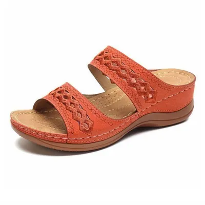 Women Vintage Casual Hollow Design Solid PU Wedge Sandals