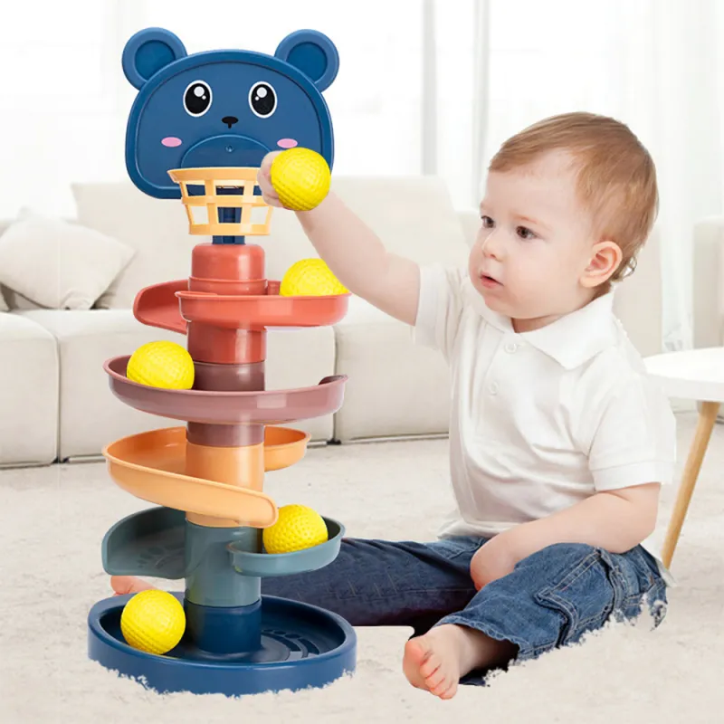 Baby Rolling Ball Pile Tower Early Educational Toy Rotating Track Stacking Toy for Babies Gift