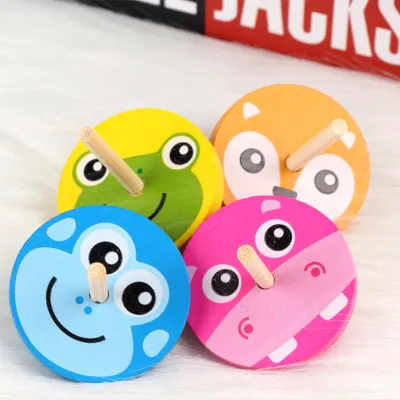 Kids Mini Colored Cartoon Wooden Gyro Stress Relief Toy