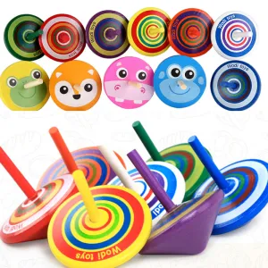 Kids Mini Colored Cartoon Wooden Gyro Stress Relief Toy
