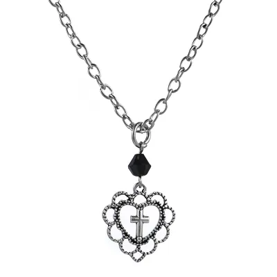 Women Gothic Punk Hollow Out Heart Pendant Alloy Necklace