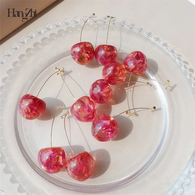 Women Sweet Red Cherry Shaped Dangle Earrings Acrylic Trendy