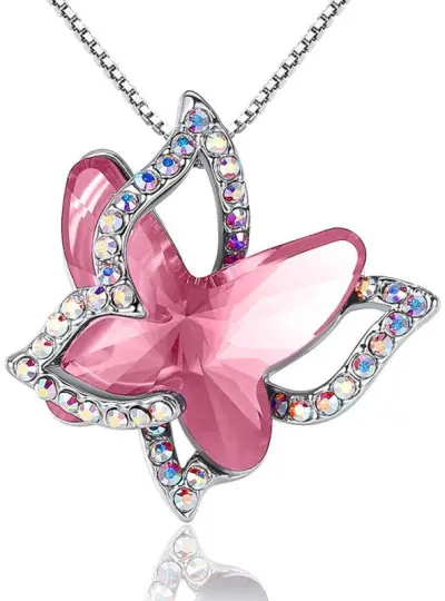 Women's Rhinestone Crystal Butterfly Pendant Necklace with Alloy Box Chain