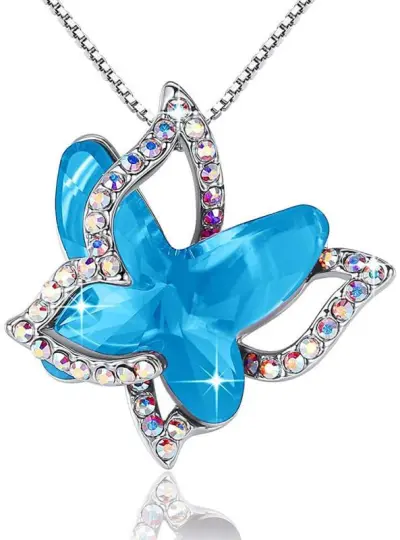 Women's Rhinestone Crystal Butterfly Pendant Necklace with Alloy Box Chain