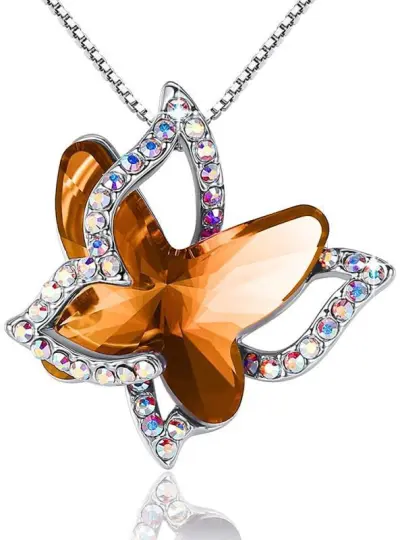 Women's Rhinestone Crystal Butterfly Pendant Necklace with Alloy Box Chain
