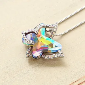 Women's Rhinestone Crystal Butterfly Pendant Necklace with Alloy Box Chain
