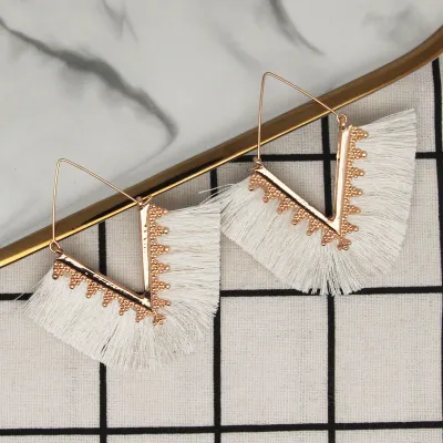 Women's Vintage Geometric V Shaped Tassel Hoop Earrings Alloy
