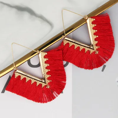 Women's Vintage Geometric V Shaped Tassel Hoop Earrings Alloy