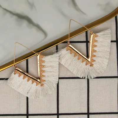 Women's Vintage Geometric V Shaped Tassel Hoop Earrings Alloy