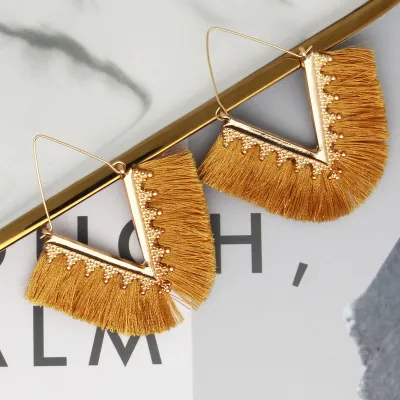 Women's Vintage Geometric V Shaped Tassel Hoop Earrings Alloy